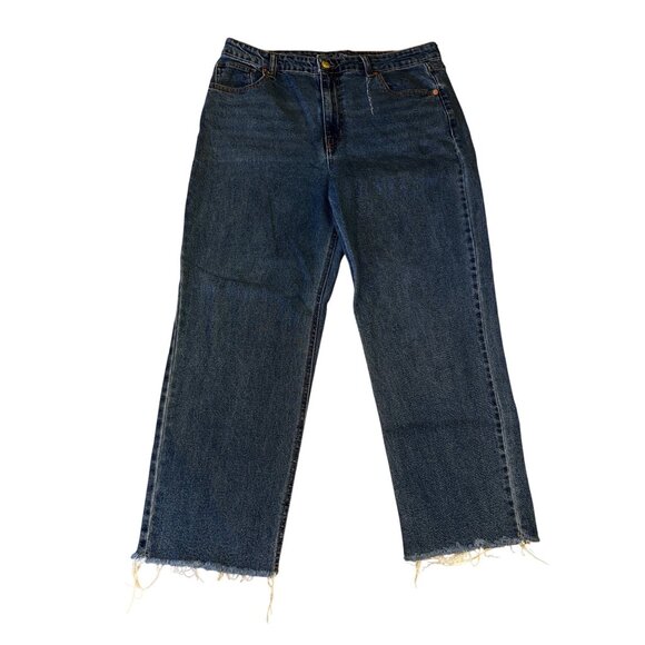 Mid-Rise Straight-Leg Recycled Blue‎ Denim Jeans With Raw Hem Wild Fable Size 14 - Picture 1 of 9